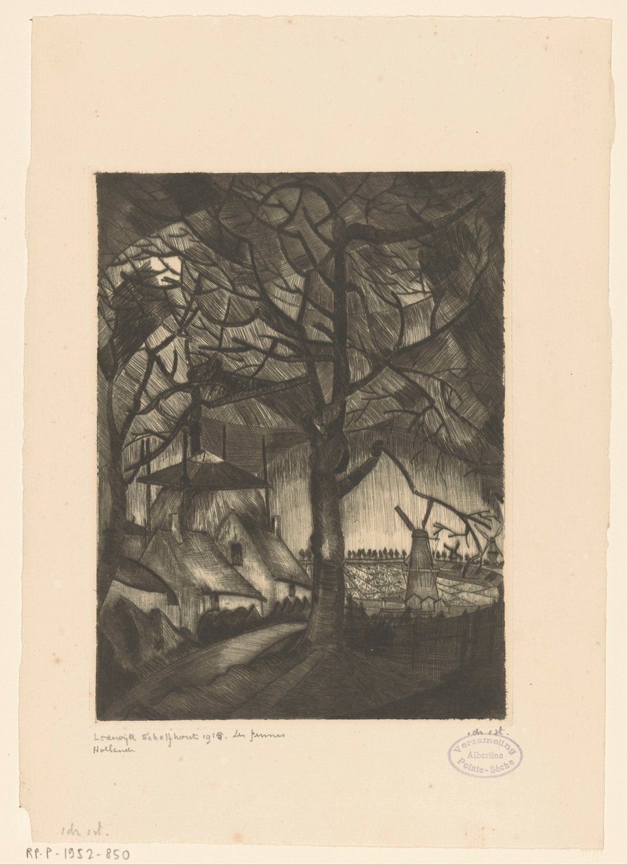 Çiftlik Les Fermes (nesne üzerindeki orijinal başlık) by Lodewijk Schelfhout (signed by artist)