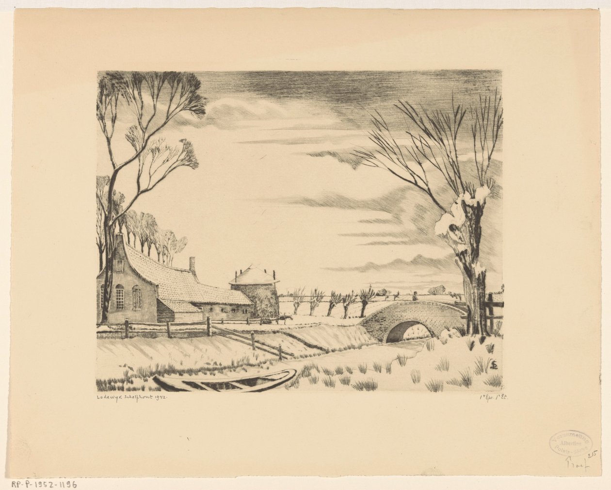 Bir kış manzarasında çiftlik Hiver ve Hollande III (orijinal başlık) by Lodewijk Schelfhout (signed by artist)