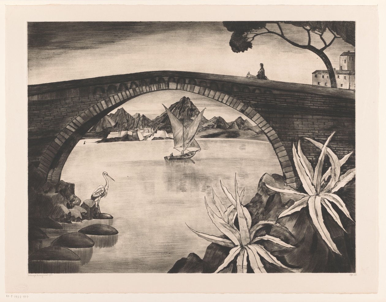 Korsika Le Grand Pont Corse üzerinde kemer köprüsü (orijinal başlık) by Lodewijk Schelfhout (signed by artist)