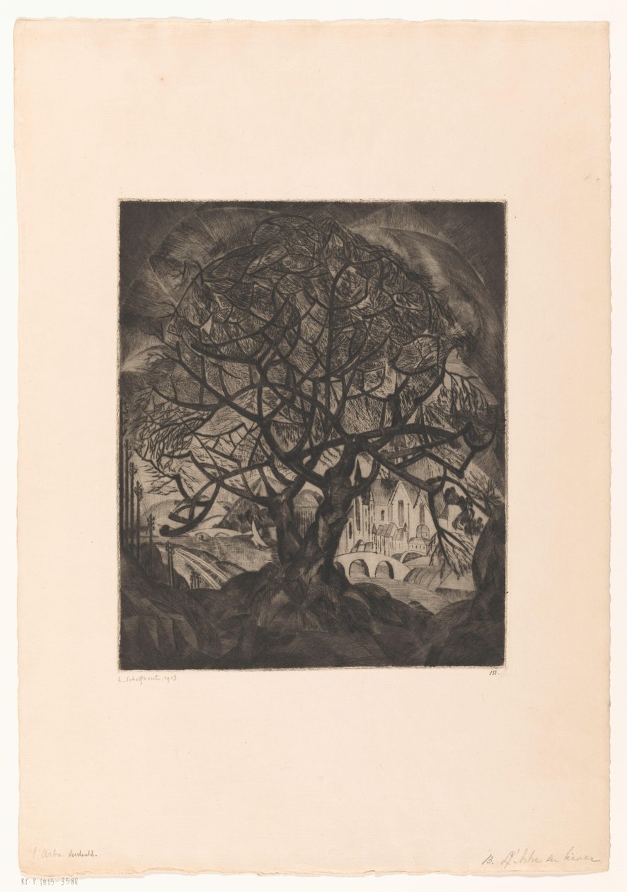 Çıplak dalları olan ağaç L'Arbre ve hiver (nesne üzerindeki orijinal başlık) by Lodewijk Schelfhout (signed by artist)