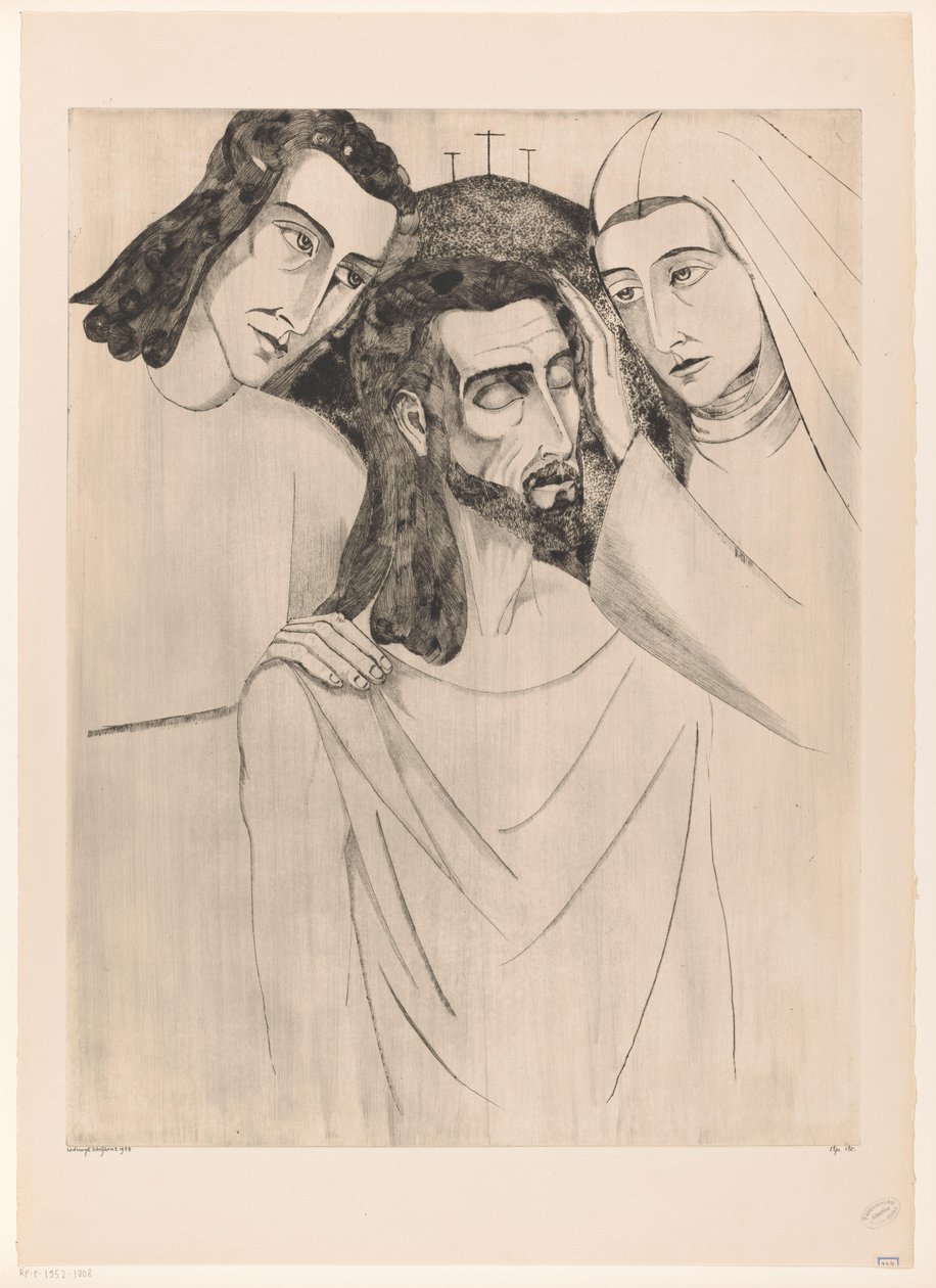 Christus tussen Johannes de Doper en Maria Christ, annesi ve Aziz John (orijinal başlık) by Lodewijk Schelfhout (signed by artist)
