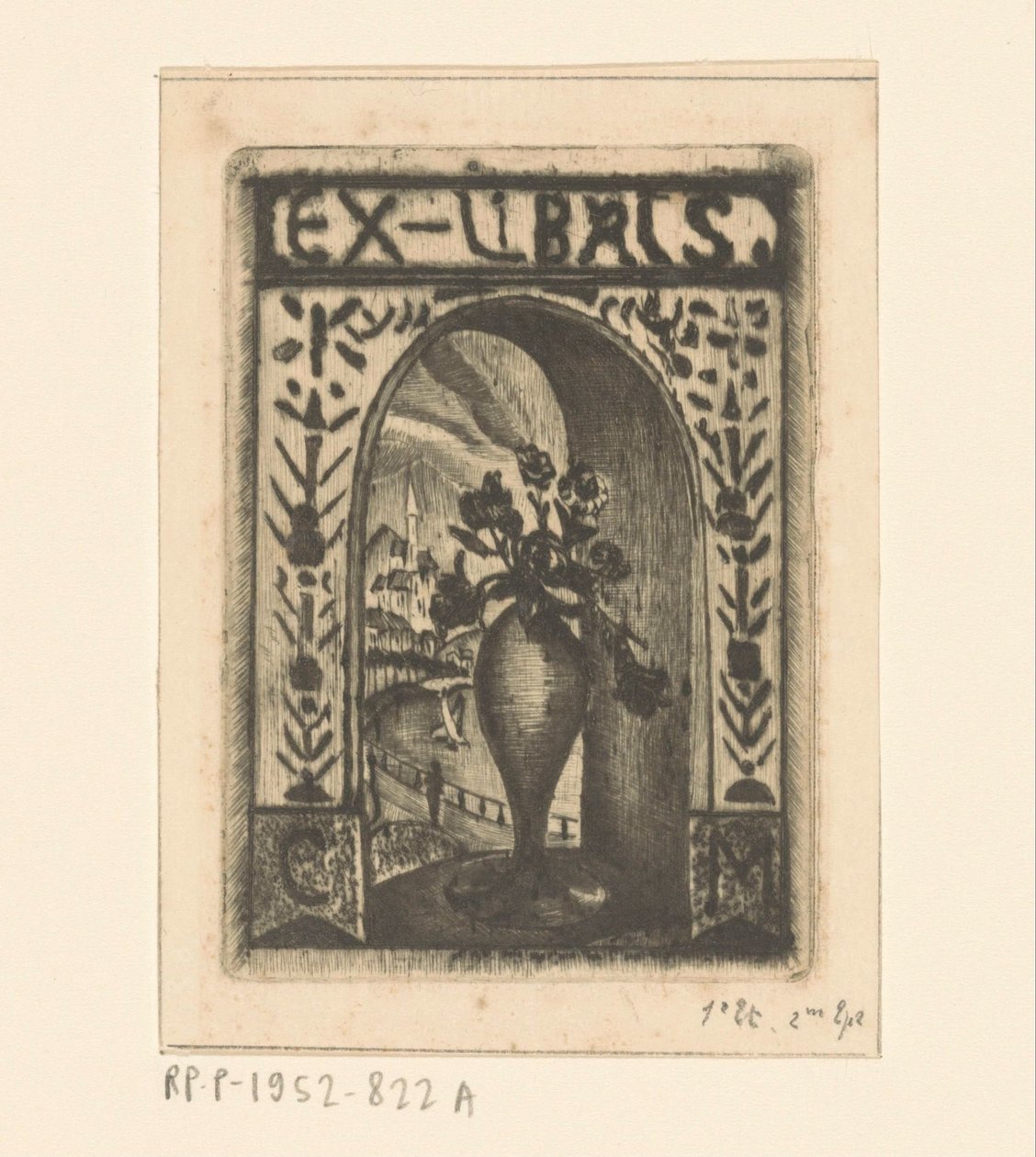 Ekslibris, C. van der Meulen by Lodewijk Schelfhout (signed by artist)