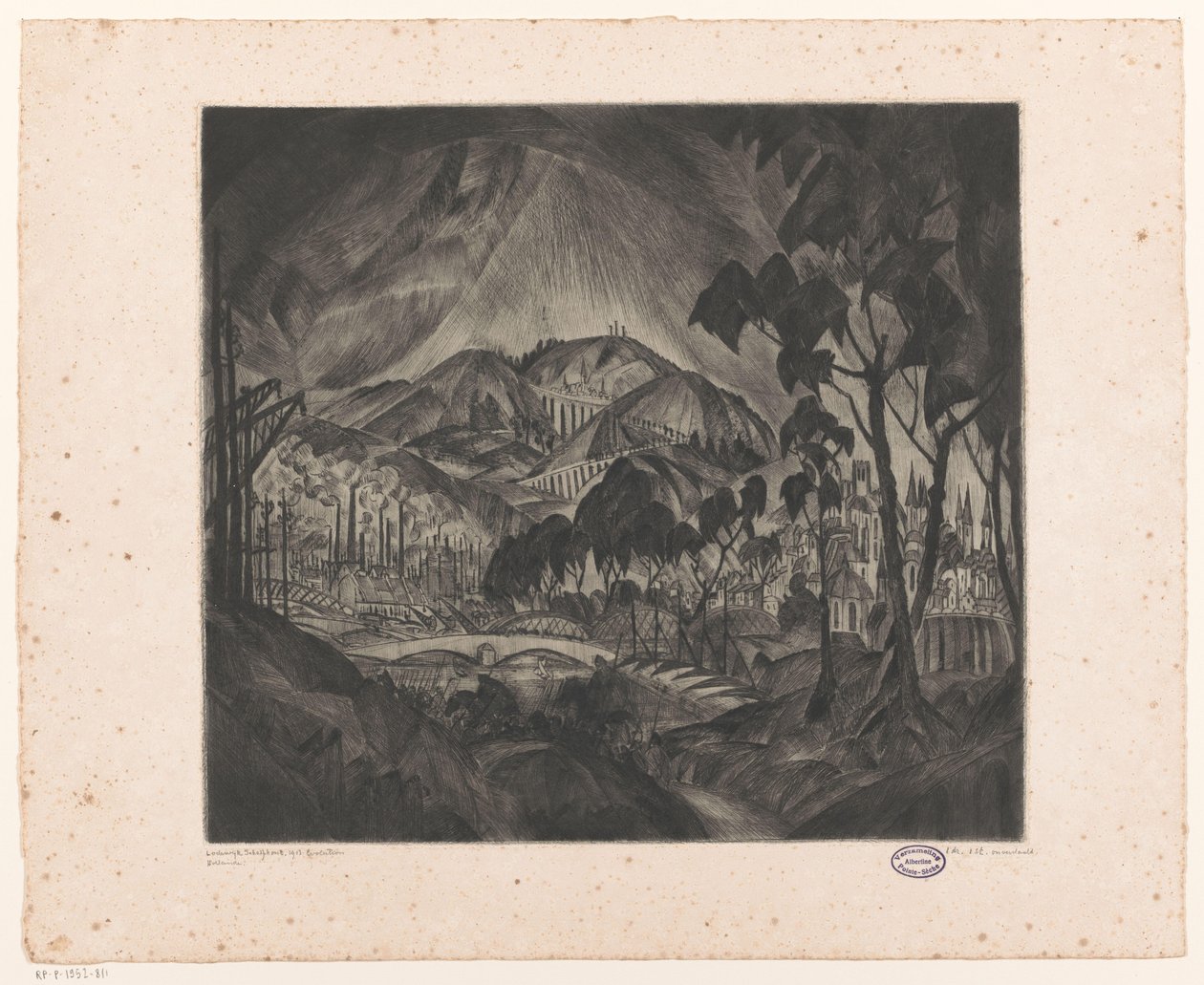 Sanayi ile tepelik manzara Evrim (nesne üzerindeki orijinal başlık) by Lodewijk Schelfhout (signed by artist)
