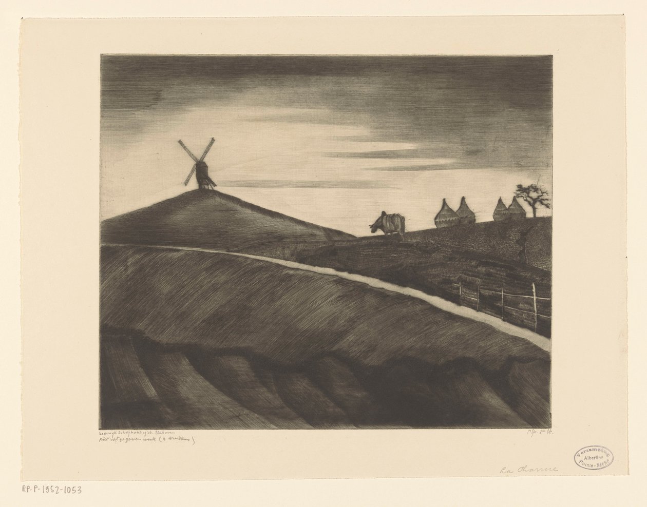 Etikhove yakınlarında çiftleşen öküz ile tepelik manzara La Charrue (orijinal başlık) by Lodewijk Schelfhout (signed by artist)