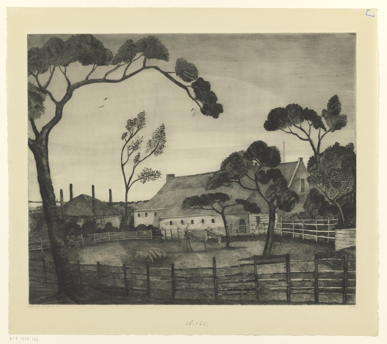 Çiftlik ve mera ile Hollanda manzarası Paysage Hollandais (orijinal başlık) by Lodewijk Schelfhout (signed by artist)