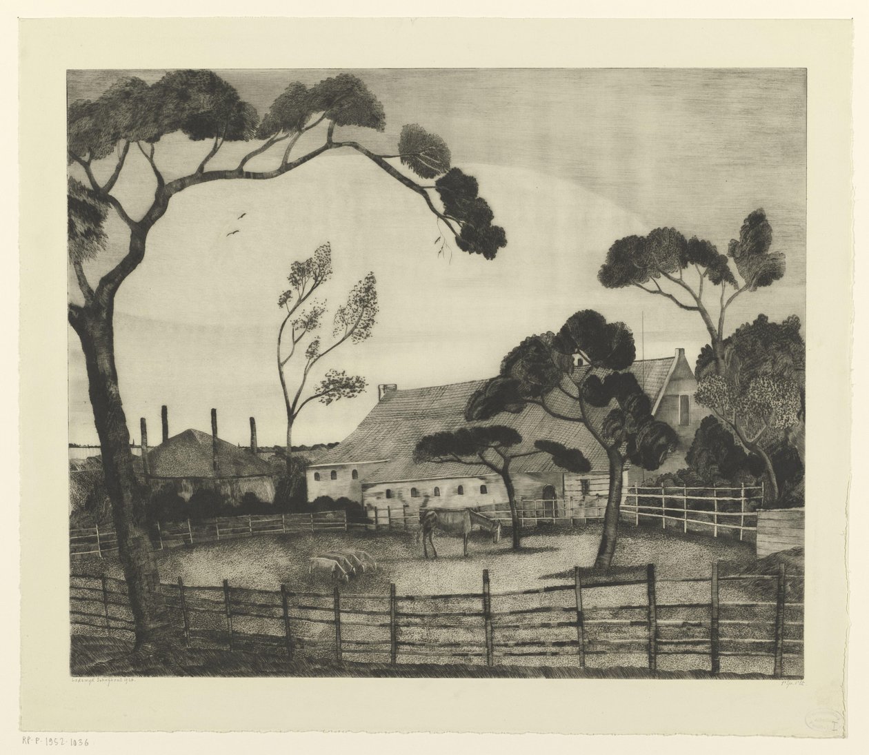 Çiftlik ve mera ile Hollanda manzarası Paysage Hollandais (orijinal başlık) by Lodewijk Schelfhout (signed by artist)