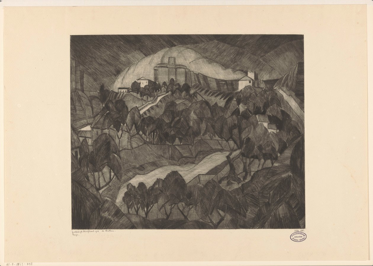 Bir tepe üzerinde kale Le Château I (nesne üzerindeki orijinal başlık) by Lodewijk Schelfhout (signed by artist)
