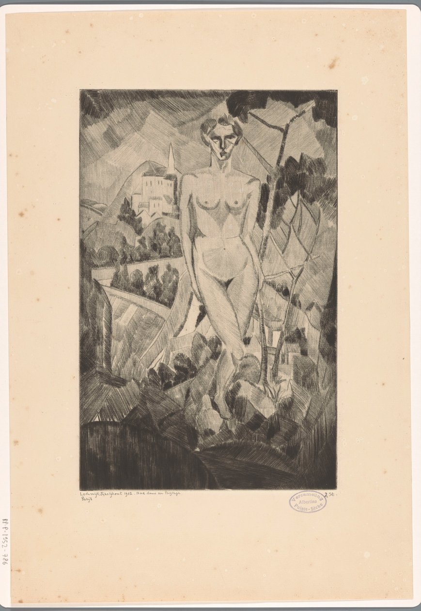 Tepelik bir manzarada çıplak kadın Nue dans un paysage (nesne üzerindeki orijinal başlık) by Lodewijk Schelfhout (signed by artist)