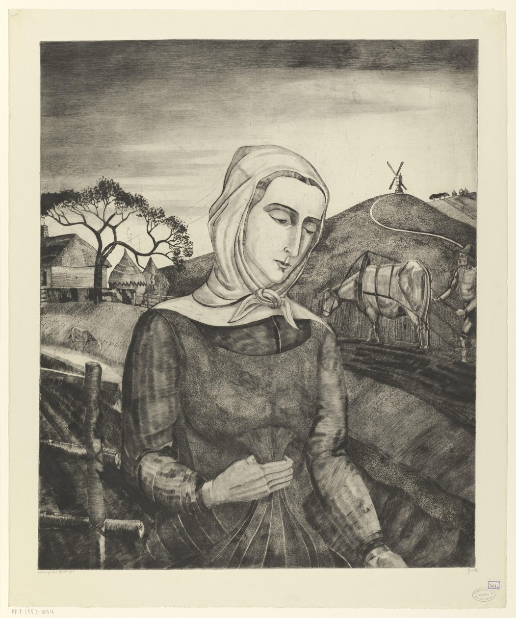 Tepelik bir arazide Flaman çiftçi Jeune fille Flamande (orijinal başlık) by Lodewijk Schelfhout (signed by artist)