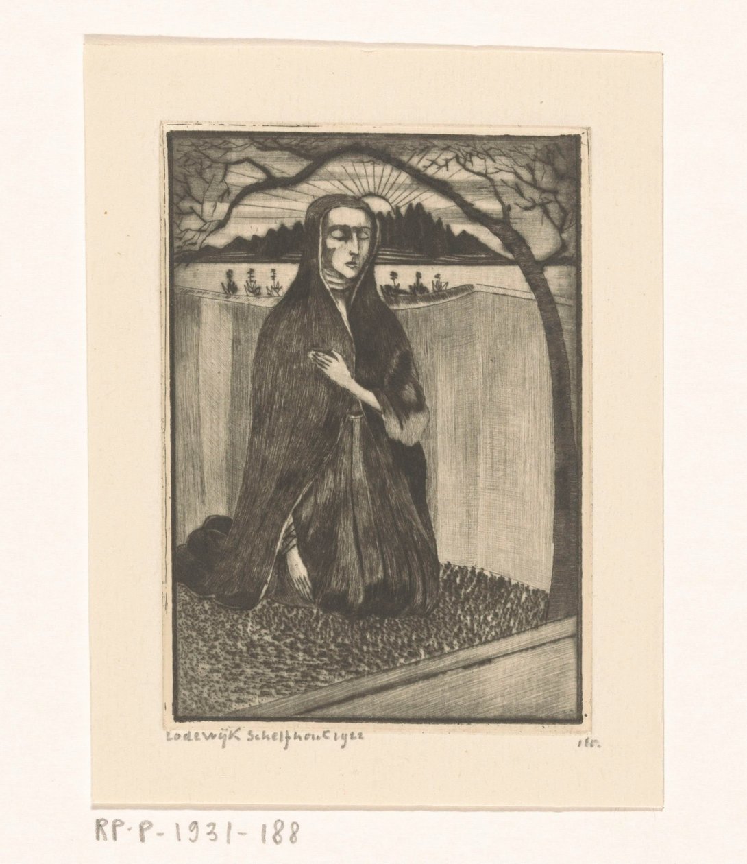 Kadın bir mezarda Femme au tombeau (orijinal başlık) by Lodewijk Schelfhout (signed by artist)