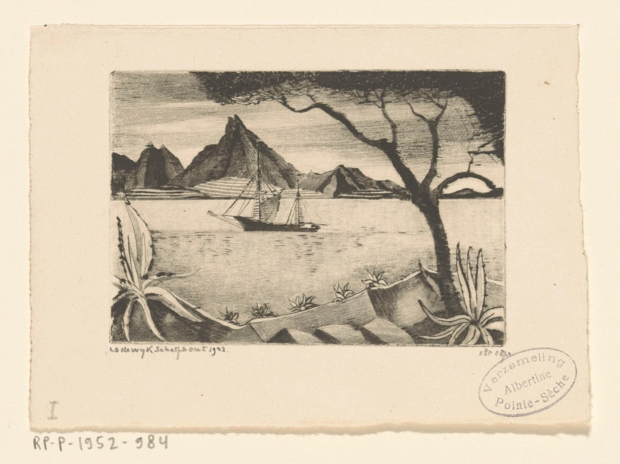 Bir koyda yelkenli gemi Le Bateau (orijinal başlık) by Lodewijk Schelfhout (signed by artist)