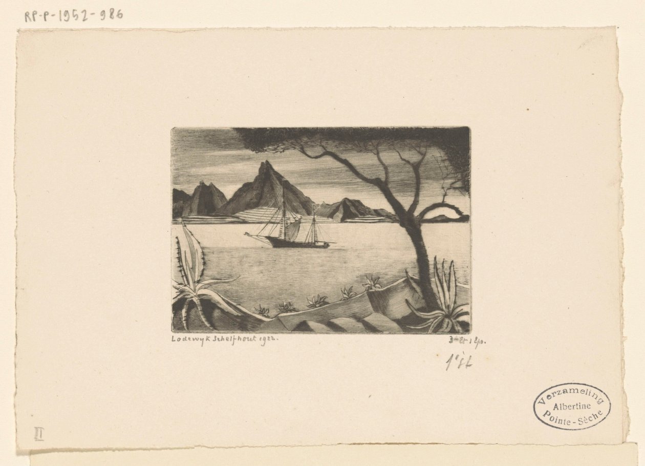 Bir koyda yelkenli gemi Le Bateau (orijinal başlık) by Lodewijk Schelfhout (signed by artist)