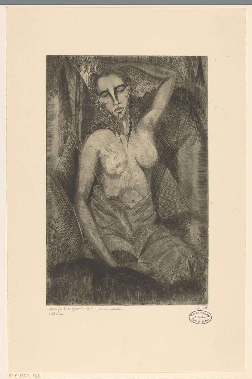 oturan kadın Femme assise (nesne üzerindeki orijinal başlık) by Lodewijk Schelfhout (signed by artist)