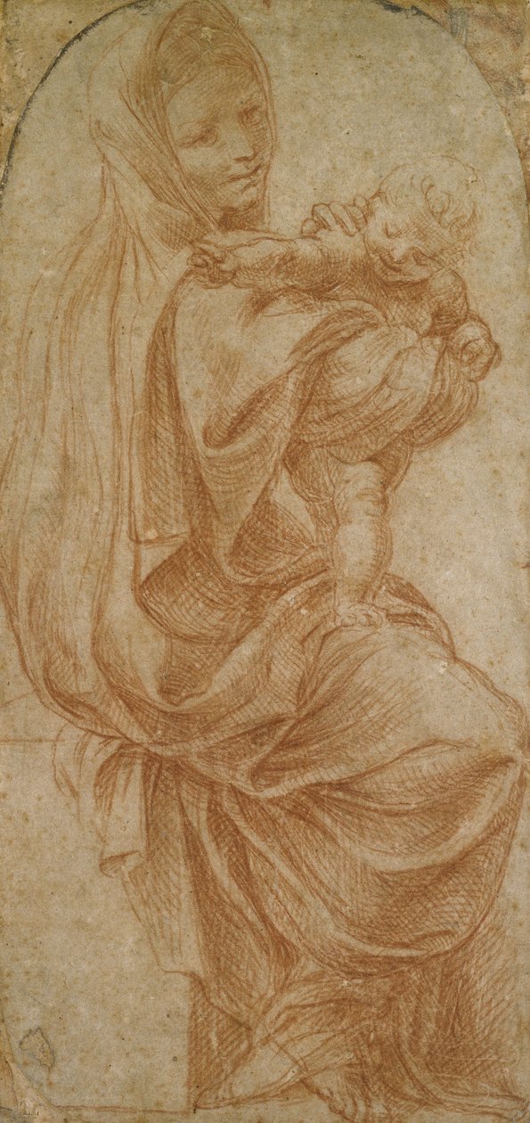 The Virgin and Child (red chalk on cream paper) by Lodovico Carracci