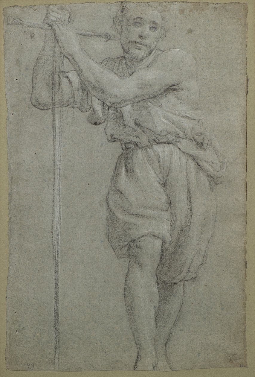 Tahta Haç Üzerine Yaslanmış Bir Adam (pastel) by Lodovico (attr. to) Carracci