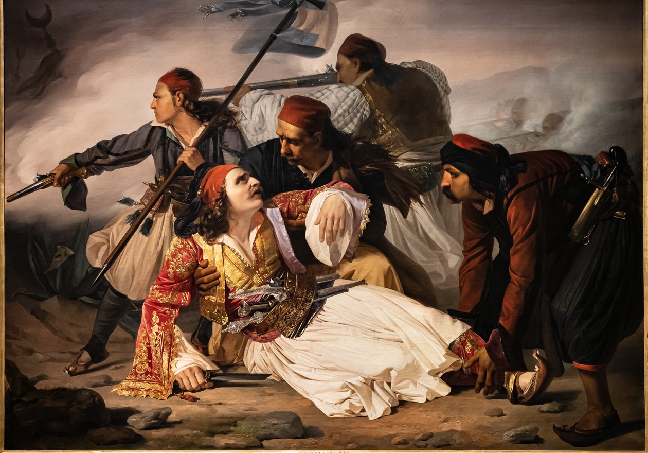 Marco Botzaris'in Ölümü, 1841 dolayları (tuval üzerine yağlı boya) by Lodovico Lipparini