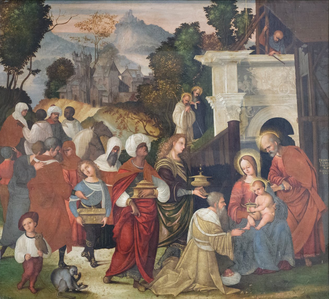 Manzarada Magi'nin Saints Bernard ve Alderic ile hayranlığı by Lodovico Mazzolino