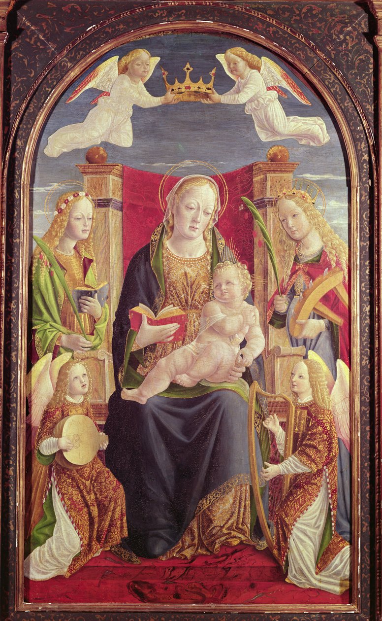 Madonna and Child with Angel Musicians, c.1490-1500 (panelde mizaç) by Lombard School
