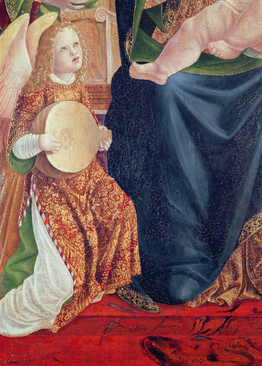 Madonna ve Angel Müzisyenleri ile Çocuk, Ud Çalan Bir Meleğin detayı, c.1490-1500 (panelde tempera) by Lombard School