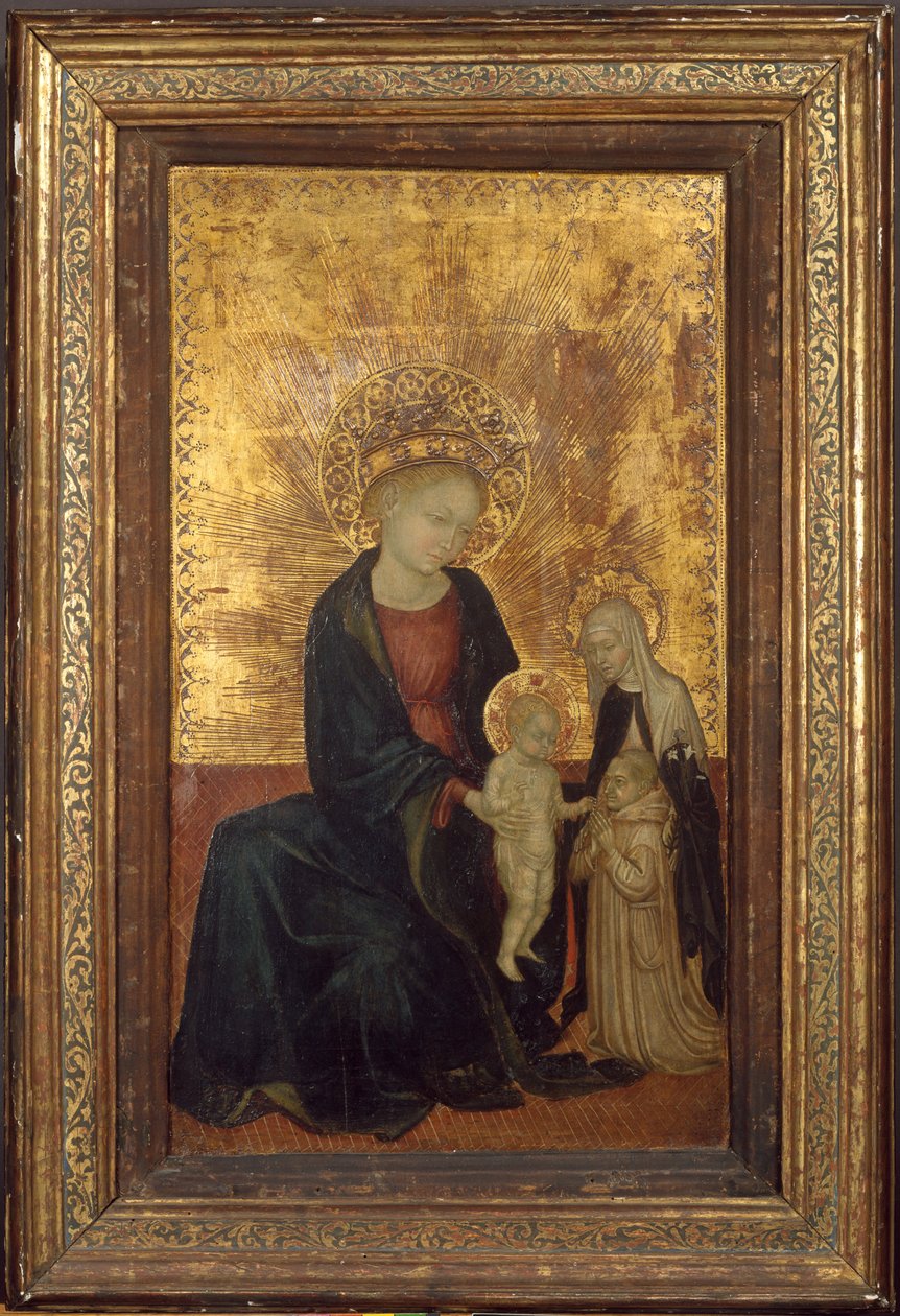 Sienalı Aziz Catherine ve Carthusian Donörlü Madonna ve Çocuk, yak. 1411-24. by Lombard Italian