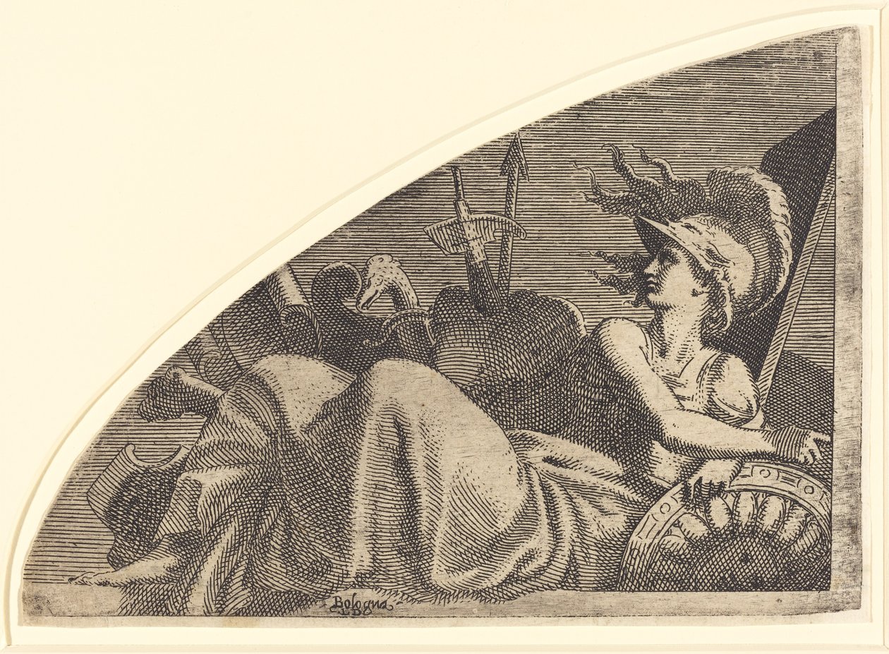 Bellona Kupalarının Üzerinde Oturmuş by Léon Davent after Francesco Primaticcio