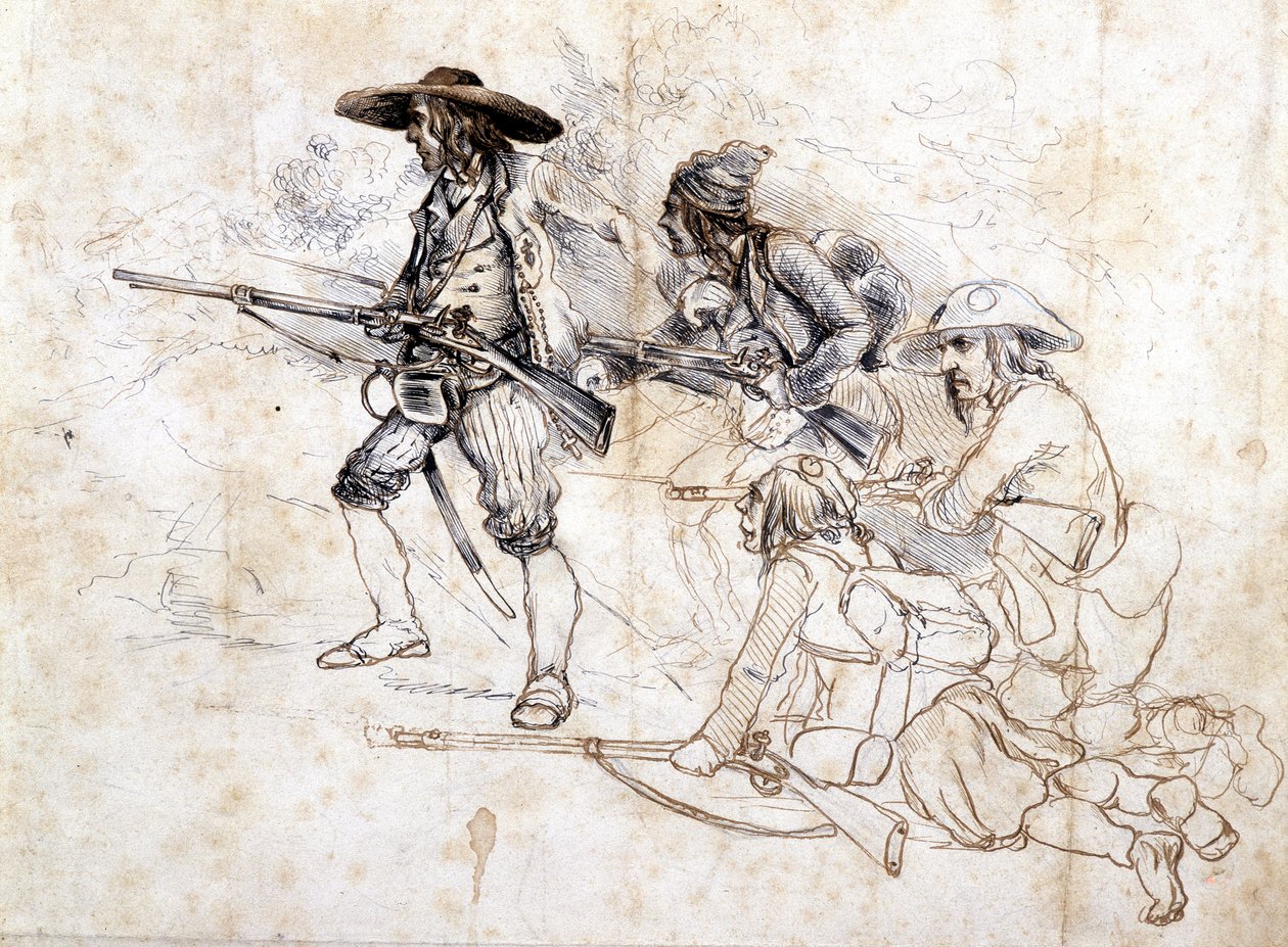 Chouan askerleri - çizim Léonce Pepetit, B.M. de Dinan by Léonce Justin Alexandre Petit