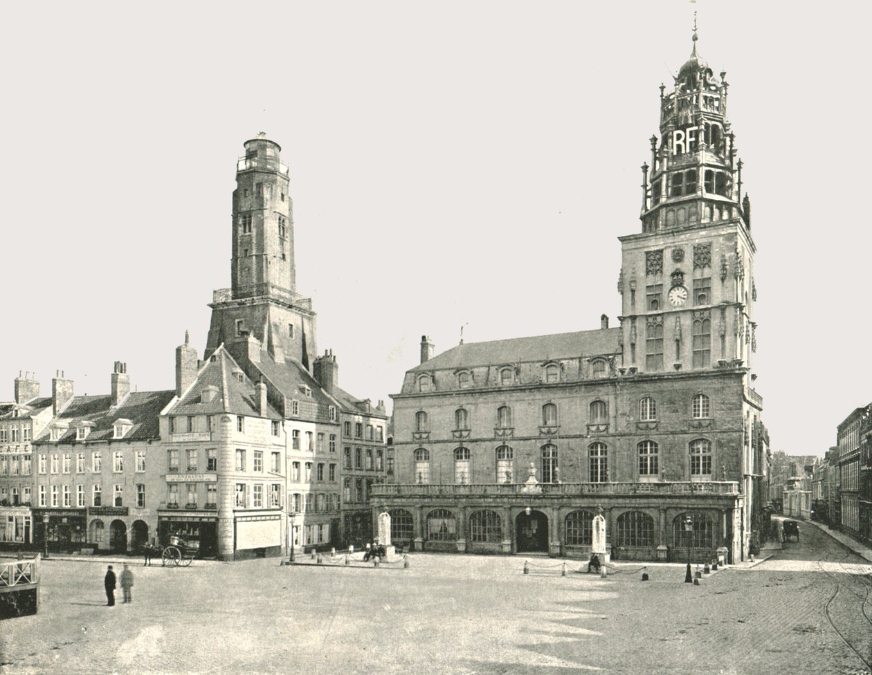 Saat Kulesi ve Hotel De Ville, Calais, Fransa, 1895. by London Stereoscopic and Photographic Co