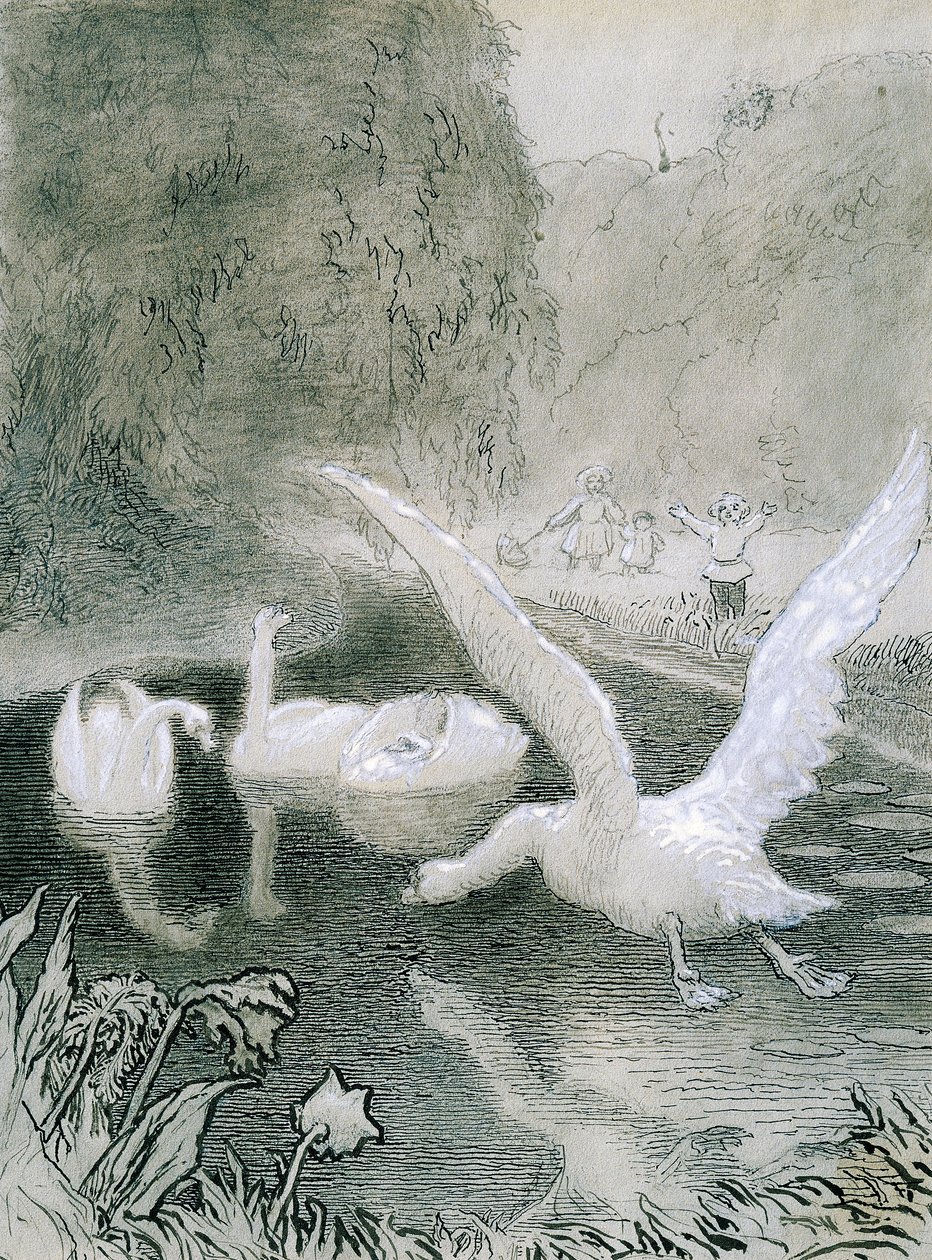 Hans Christian Andersen'in (1805-1875) peri masalı için Lorenz Frolich'in (1820-1908) Çirkin Ördek Yavrusu illüstrasyonu by Lorens Frolich