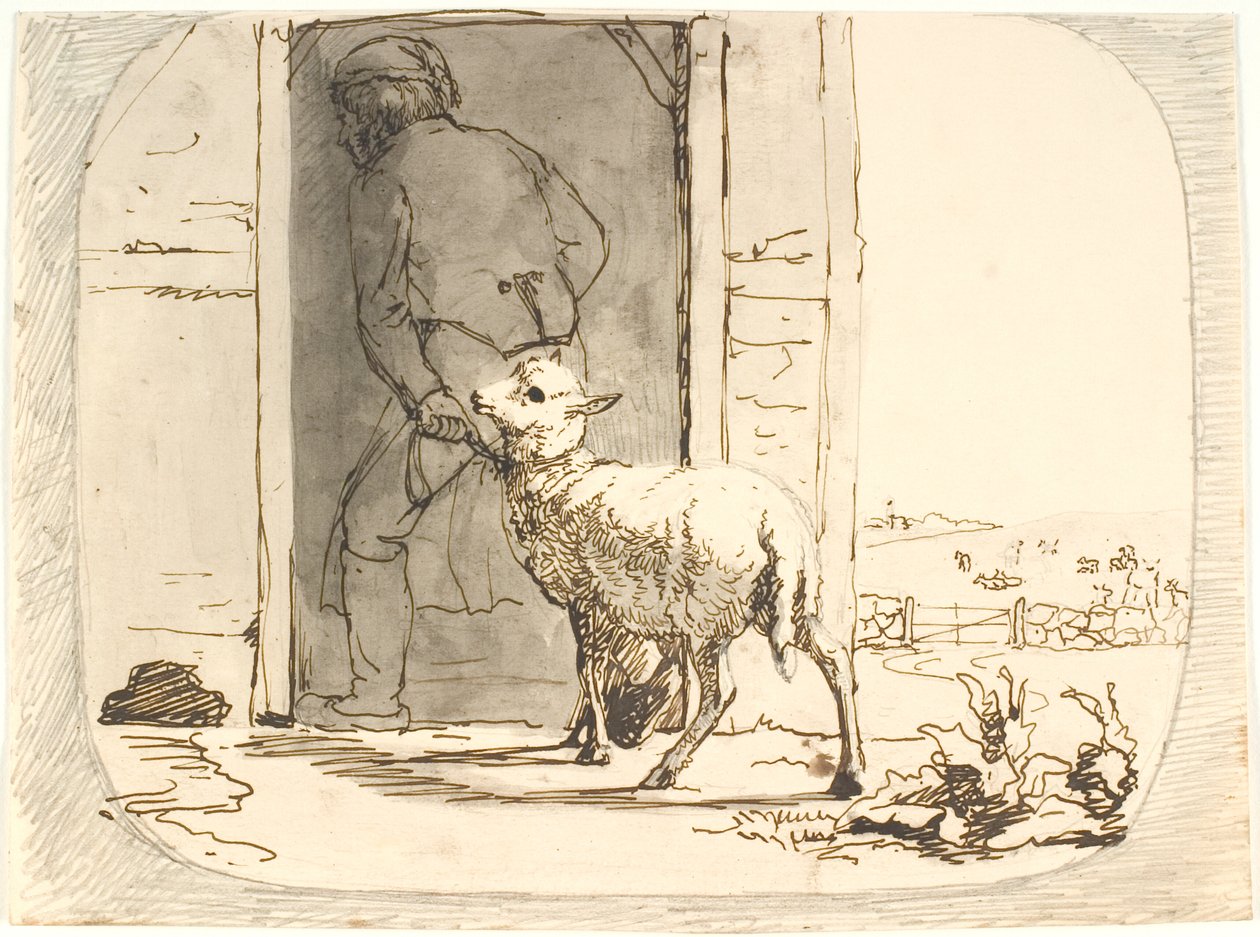 Ahıra bir kuzu beslenir by Lorenz Frølich