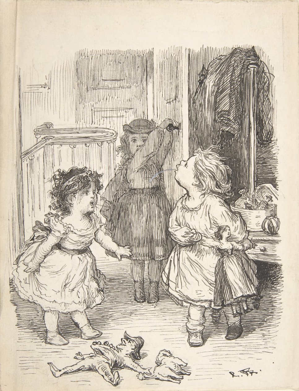 Bir Odada Tartışıp Tüküren Üç Küçük Kız, 1835-1903. by Lorenz Frølich