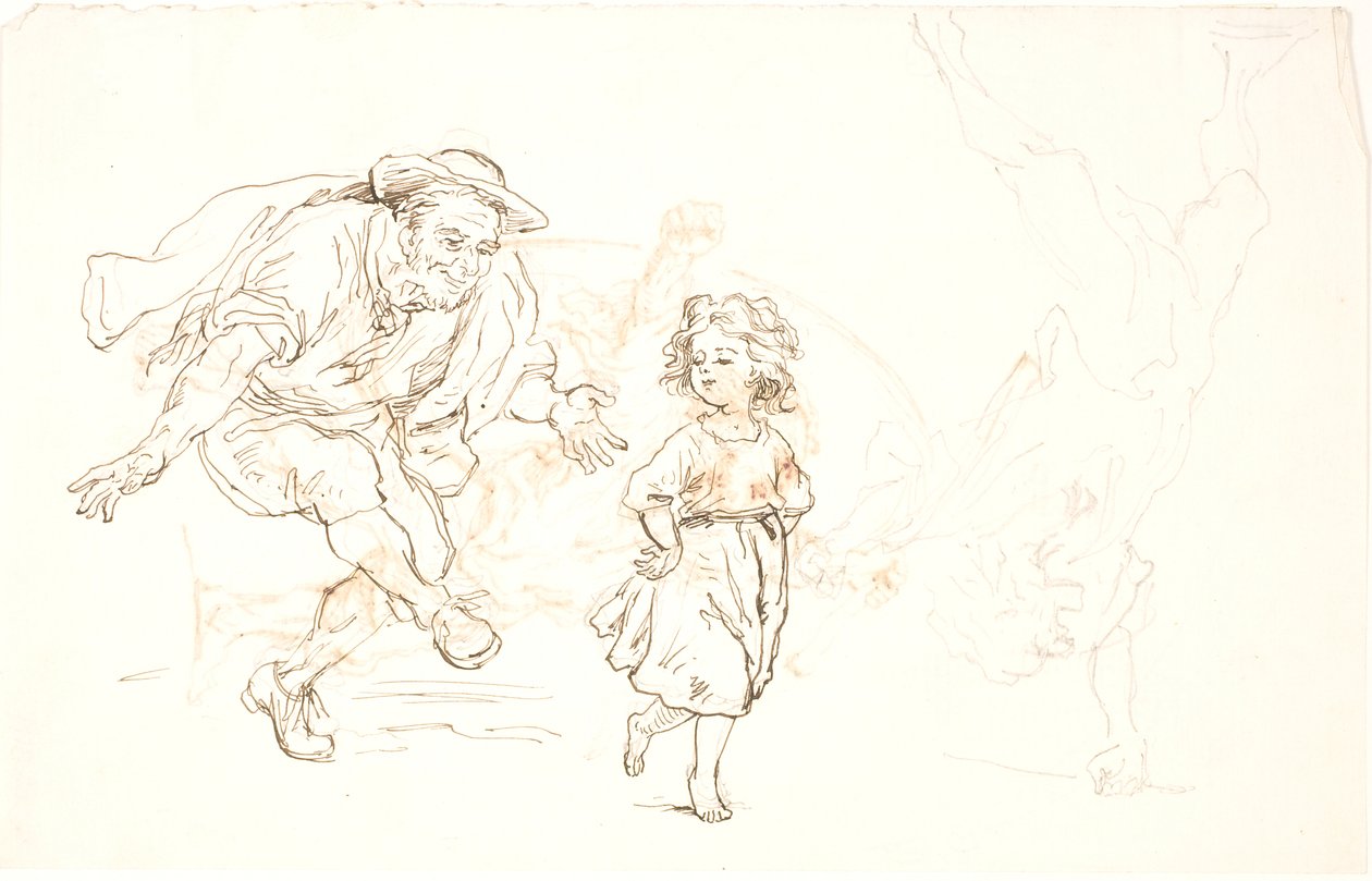 Yaşlı adam ve küçük kız dans ediyor by Lorenz Frølich
