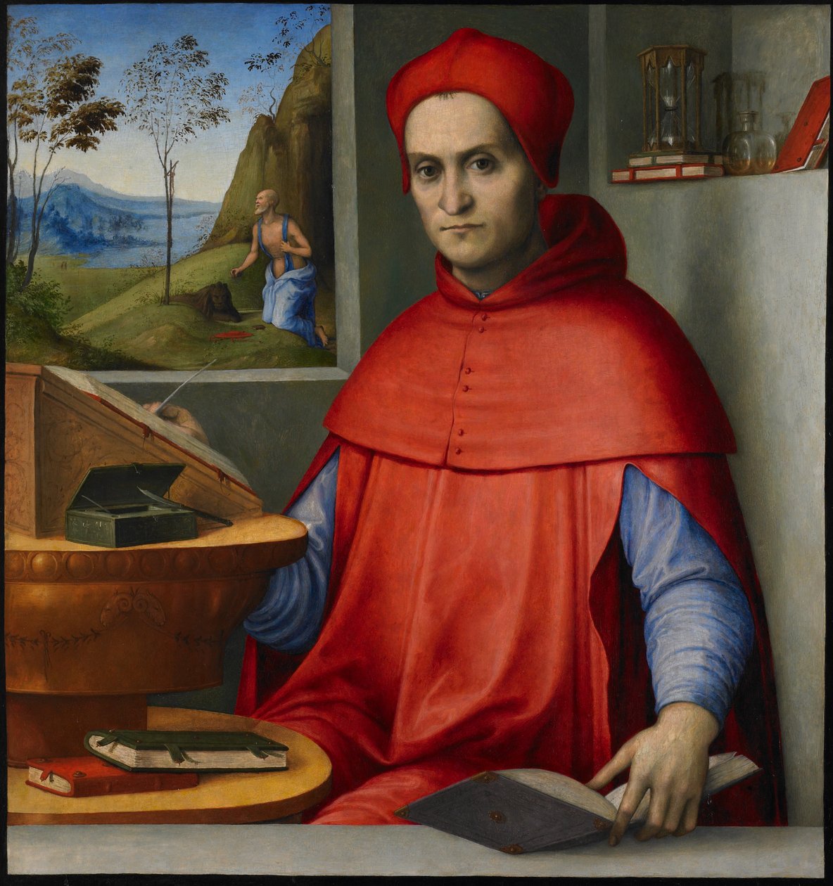 Portrait of a Cardinal in his Study, c.1510-20 (oil und tempera on poplar panel) by Lorenzo Costa