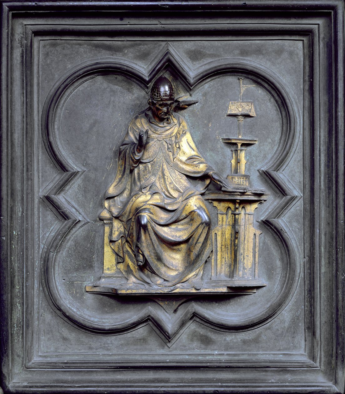 Aziz Gregory, San Giovanni Vaftizhanesinin Kuzey Kapılarının G paneli, 1403-24 (bronz) by Lorenzo Ghiberti