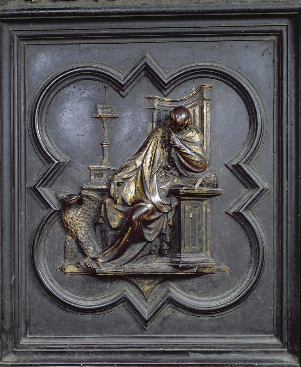 Aziz John the Evangelist, San Giovanni Vaftizhanesinin Kuzey Kapılarının A paneli, 1403-24 (bronz) by Lorenzo Ghiberti