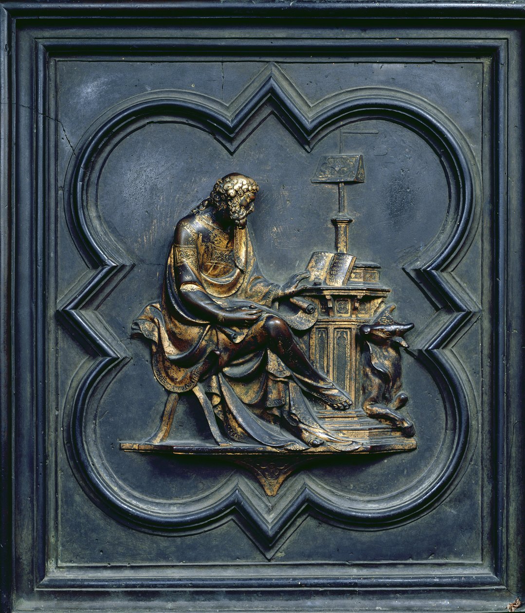 Aziz Luke the Evangelist, San Giovanni Vaftizhanesinin Kuzey Kapılarının C paneli, 1403-24 (bronz) by Lorenzo Ghiberti