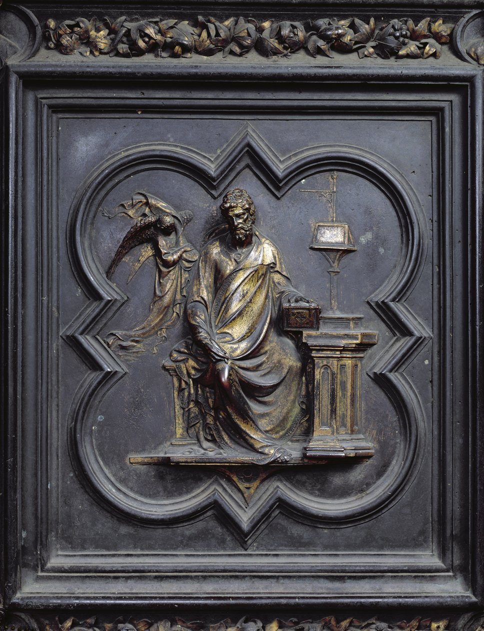 Aziz Matthew the Evangelist, San Giovanni Vaftizhanesinin Kuzey Kapılarının B paneli, 1403-24 (bronz) by Lorenzo Ghiberti