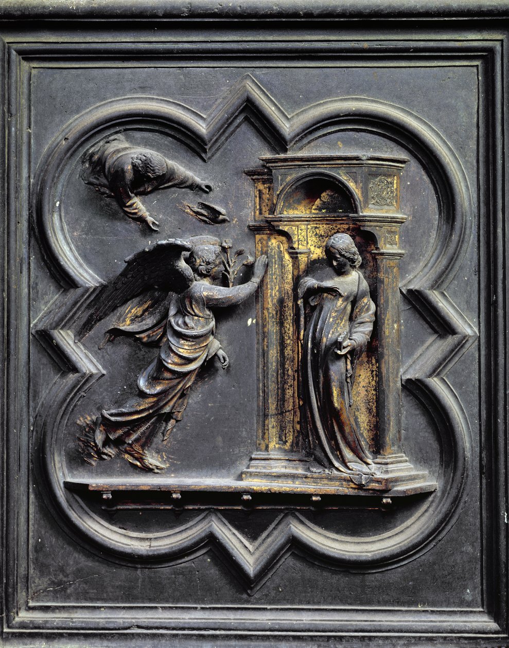 Müjde, San Giovanni Vaftizhanesinin Kuzey Kapılarının ilk paneli, 1403-24 (bronz) by Lorenzo Ghiberti