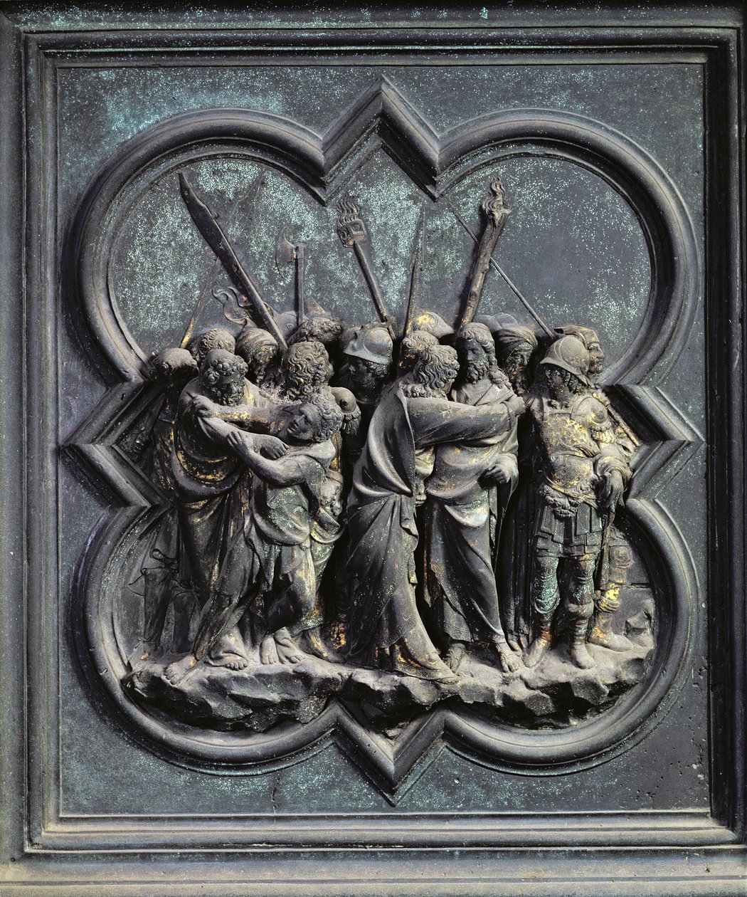 İsa'nın Yakalanması, San Giovanni Vaftizhanesinin Kuzey Kapılarının on dördüncü paneli, 1403-24 (bronz) by Lorenzo Ghiberti