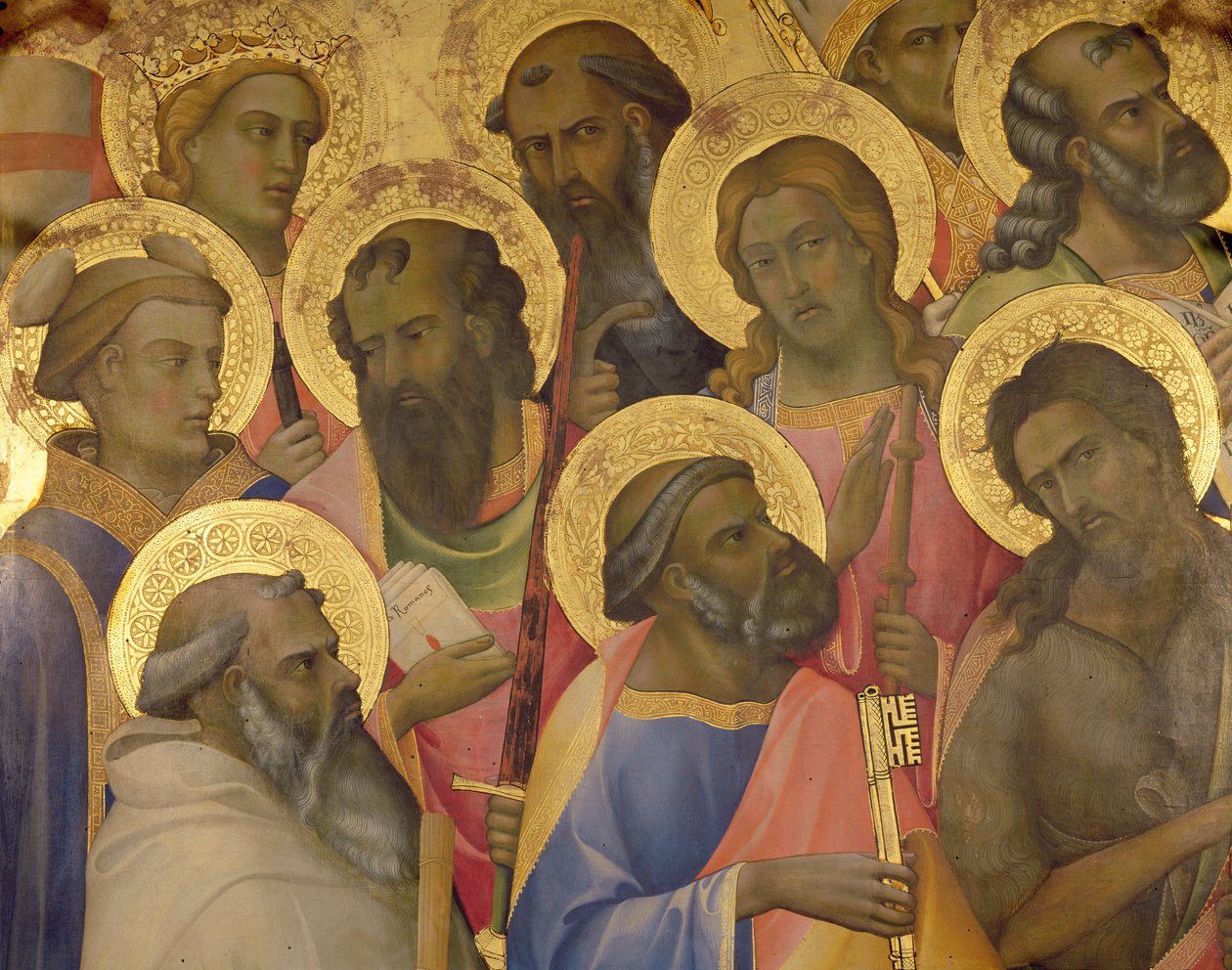 Bakirenin taç giyme töreni, azizlerin yüzlerinin detayı, 1413 (panelde mizaç) by Lorenzo Monaco