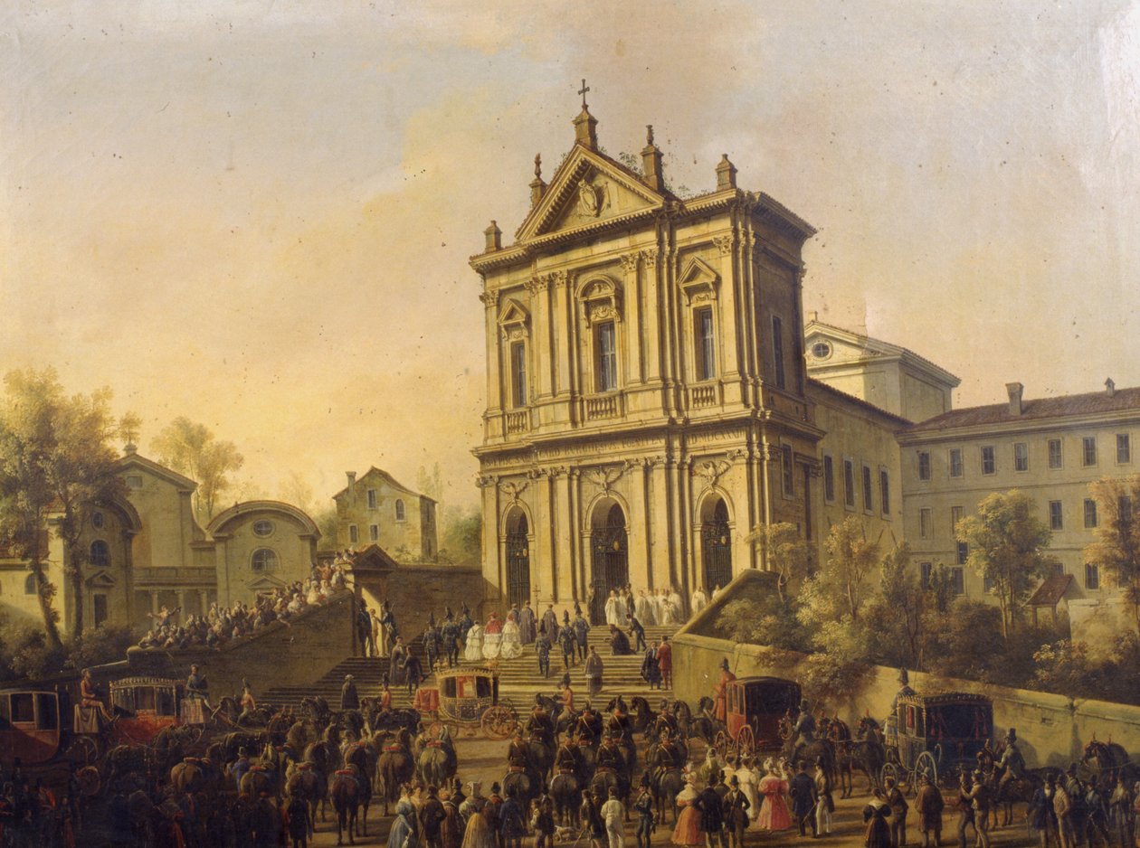 Papa Gregory XVI'nın San Gregorio al Celio kilisesini ziyareti, c.1831-47 by Lorenzo Scarabellotto