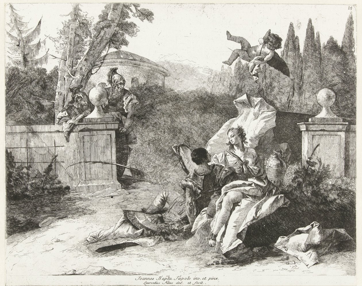 Rinaldo ve Armida, Ubaldo ve Carlo tarafından gözetlendi by Lorenzo Baldissera Tiepolo
