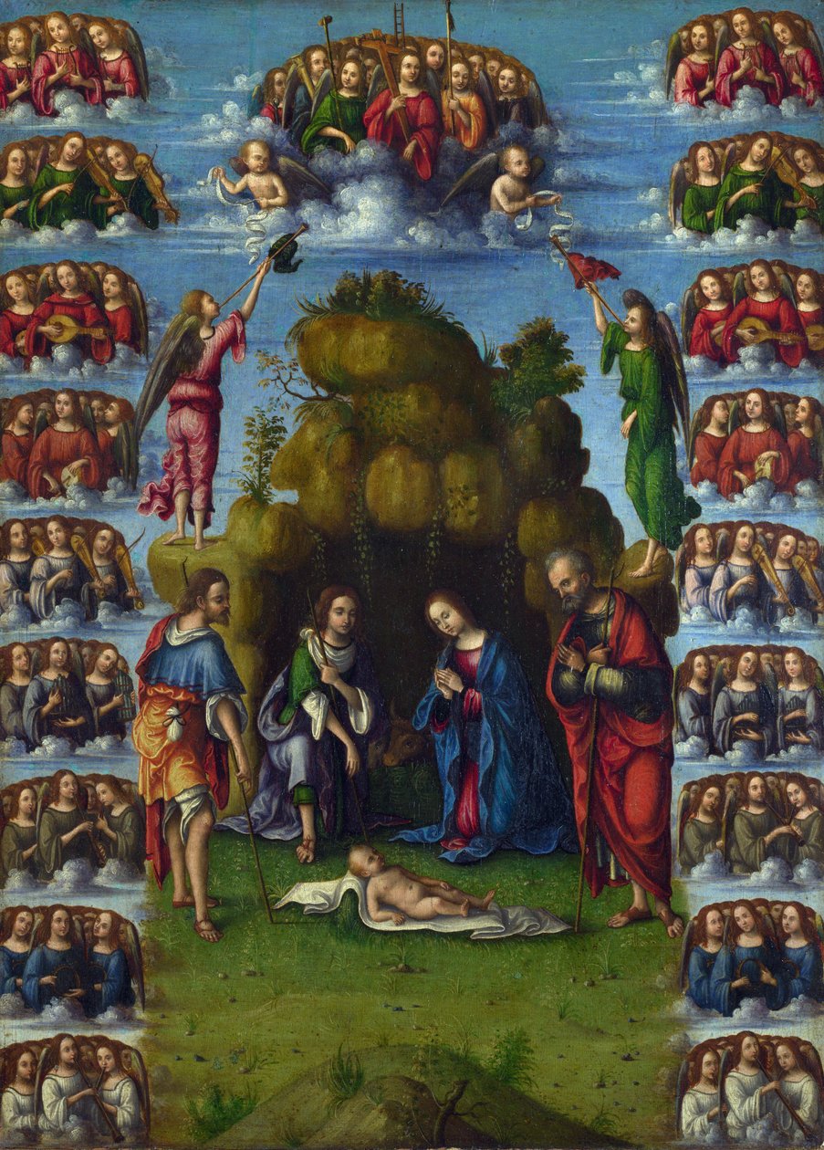 ""The Adoration of the Magi"" Tablosu Lorenzo Costa (1460-1535) 1499 Dim 52x37 cm National Gallery, Londra by Lorenzo Costa