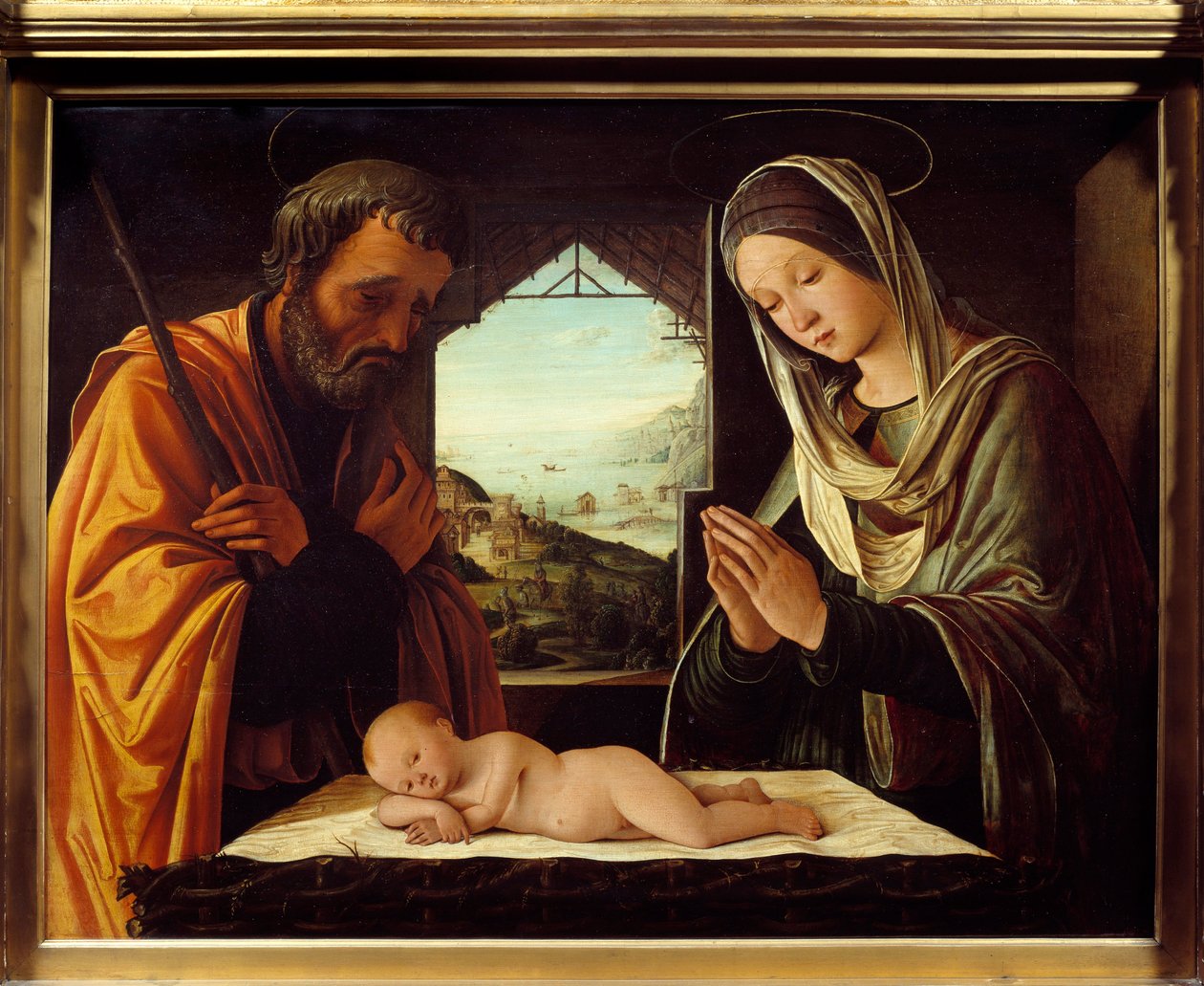 Nativite ahşap boyama, Lorenzo Costa (1460-1535) 1490 Dim. 0,65x0,85 m Lyon, Musee des Beaux Arts by Lorenzo Costa