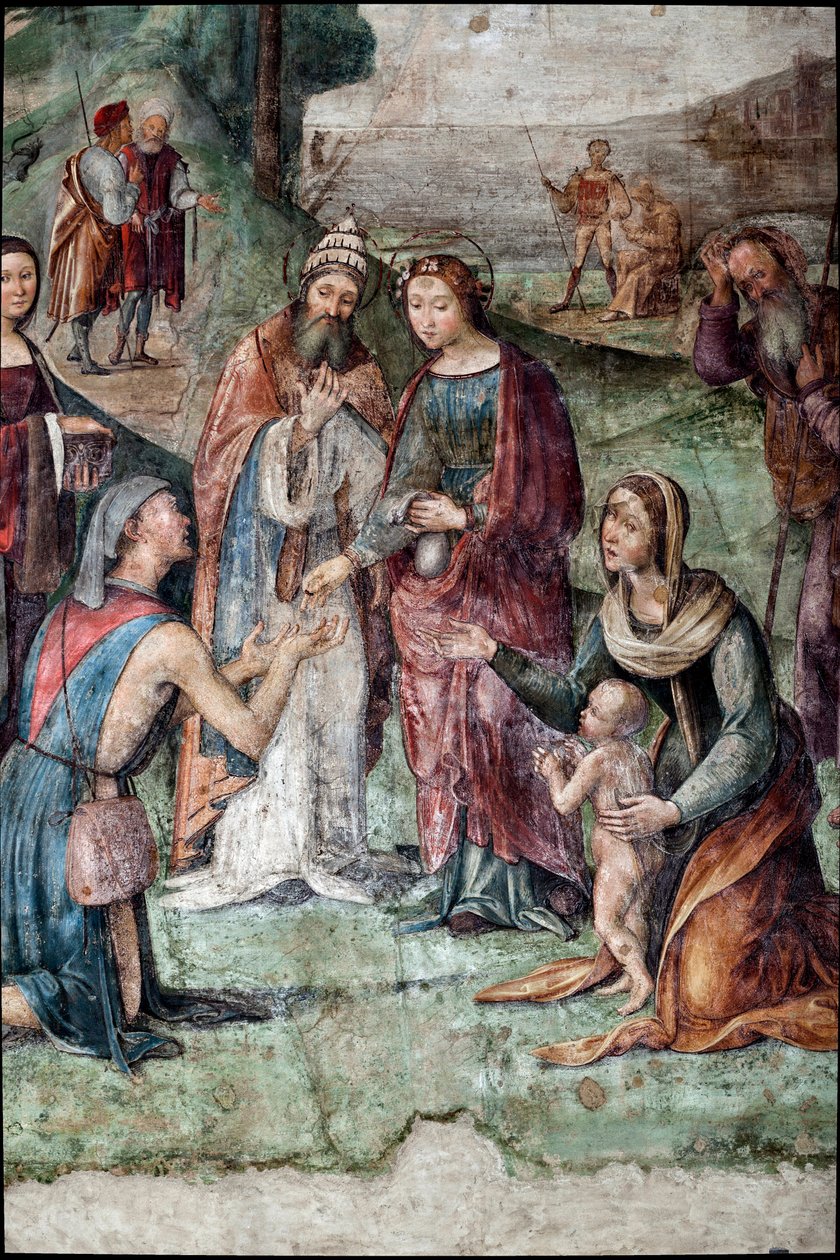 Aziz Cecilia malını fakirlere verir, detay (fresk) by Lorenzo Costa