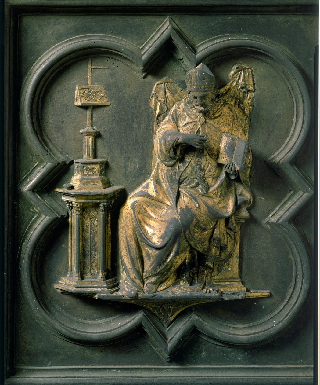 Kuzey Kapısı (Kuzeye Haç Kapısı denir), dış detay: Aziz Augustine. Lorenzo Ghiberti (1378-1455) tarafından yapılan bronz heykel by Lorenzo Ghiberti