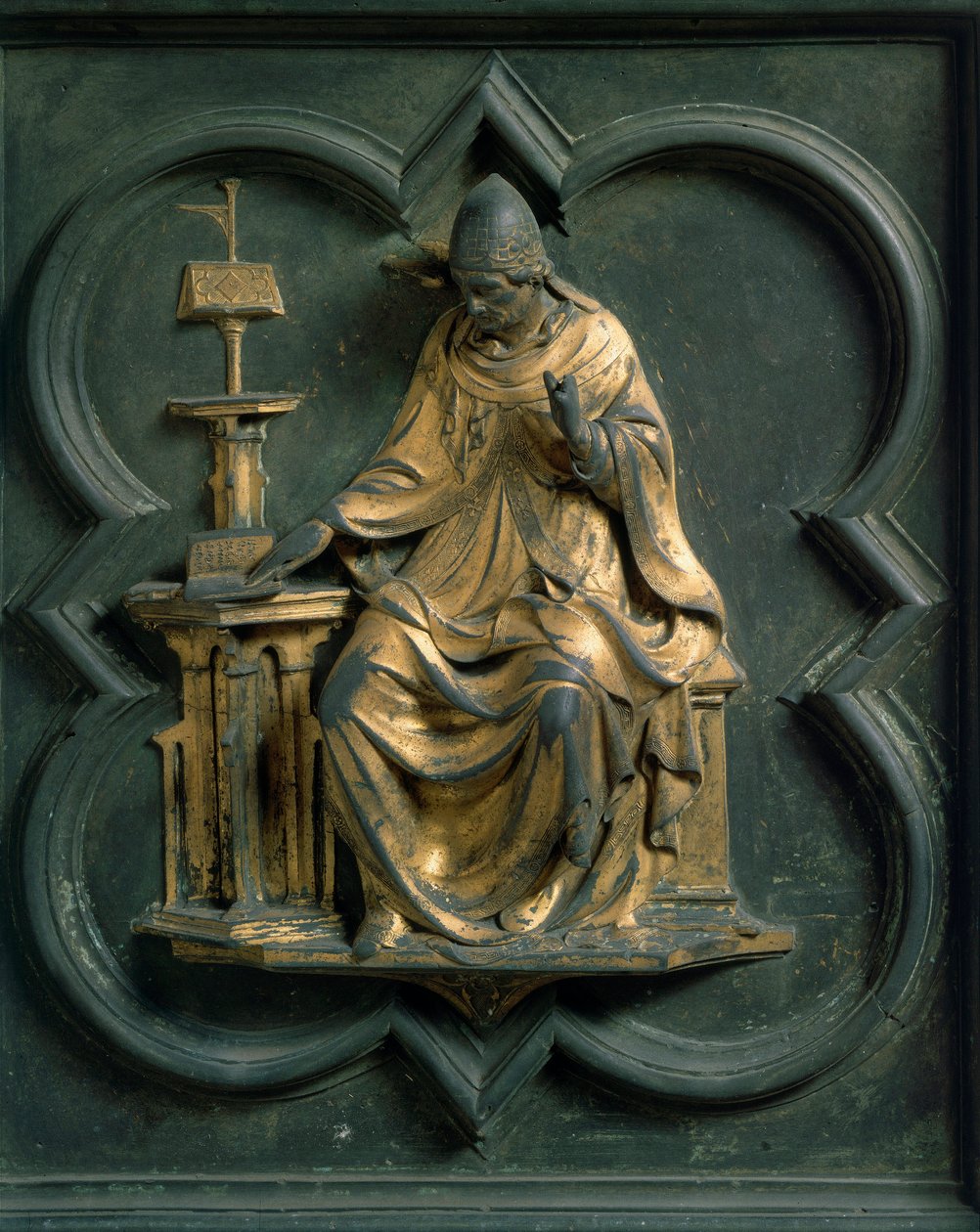 North Gate (kallað hlið krossins, til norðurs), smáatriði að utan: Saint Gregoire mikli. Bronsskúlptúr gerð af Lorenzo Ghiberti (1378-1455) by Lorenzo Ghiberti