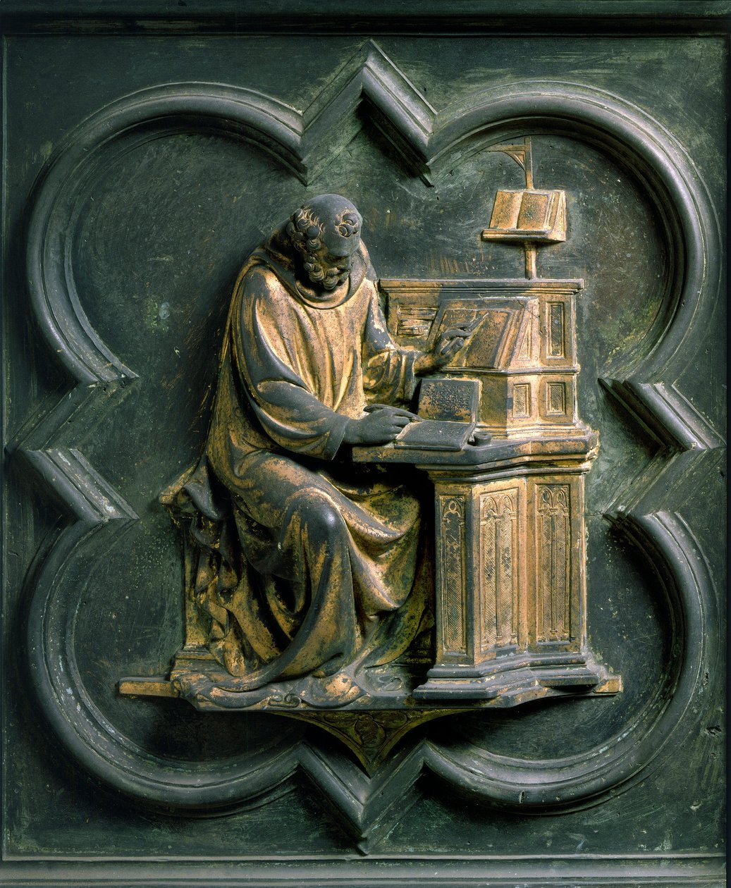 Kuzey Kapısı (Kuzeye Haç Kapısı denir), dış detay: Aziz Jerome. Lorenzo Ghiberti (1378-1455) tarafından yapılan bronz heykel by Lorenzo Ghiberti