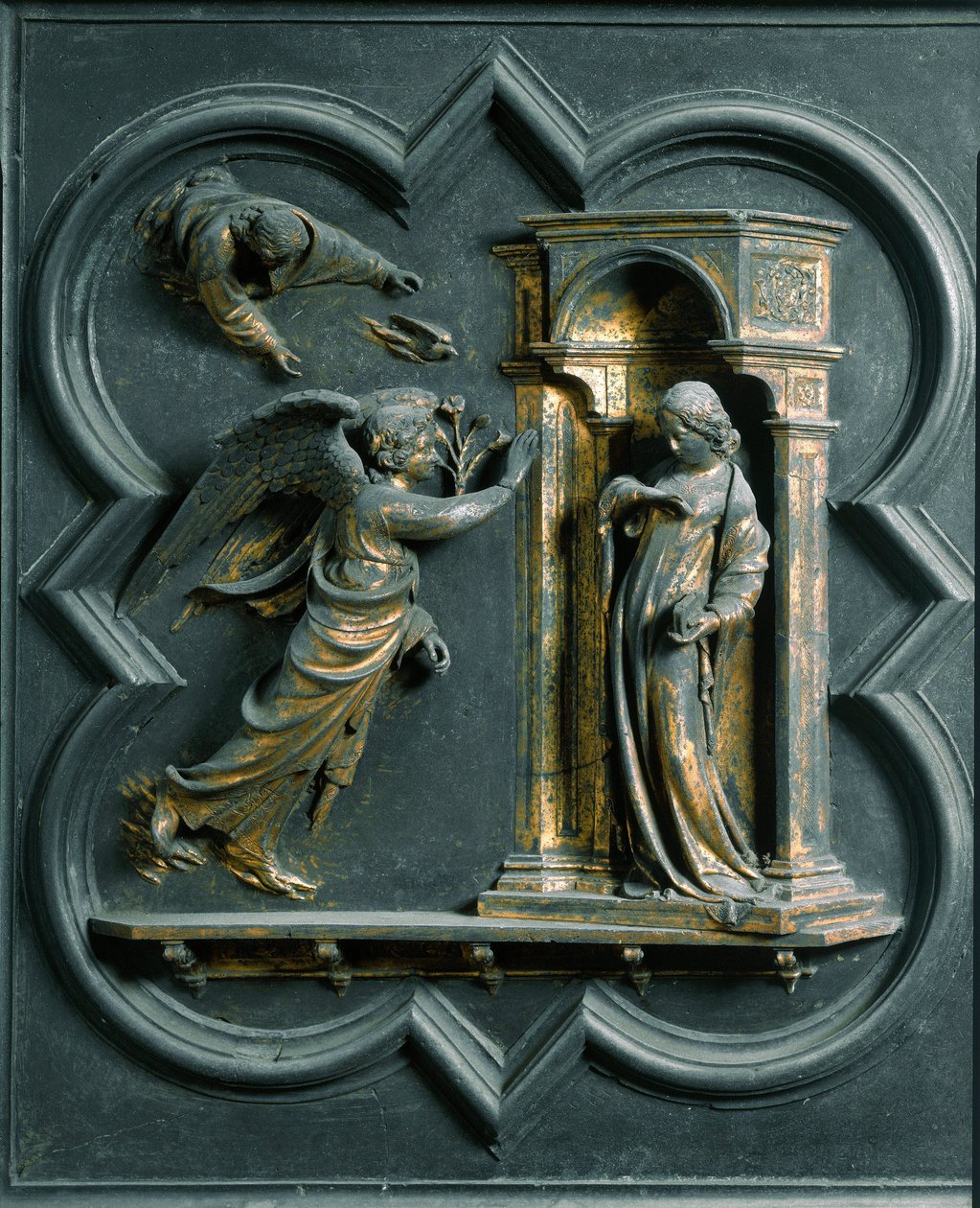 North Porte (called Gate of the Cross, to the North), exterior detail: the Annunciation. Bronze sculpture made by Lorenzo Ghiberti (1378-1455) by Lorenzo Ghiberti