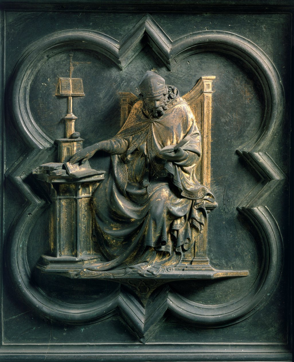 Amajyaruguru ya Porte (yitwa Porte de la Croix, amajyaruguru), ibisobanuro birambuye: Saint Ambrose. Igishusho cy
