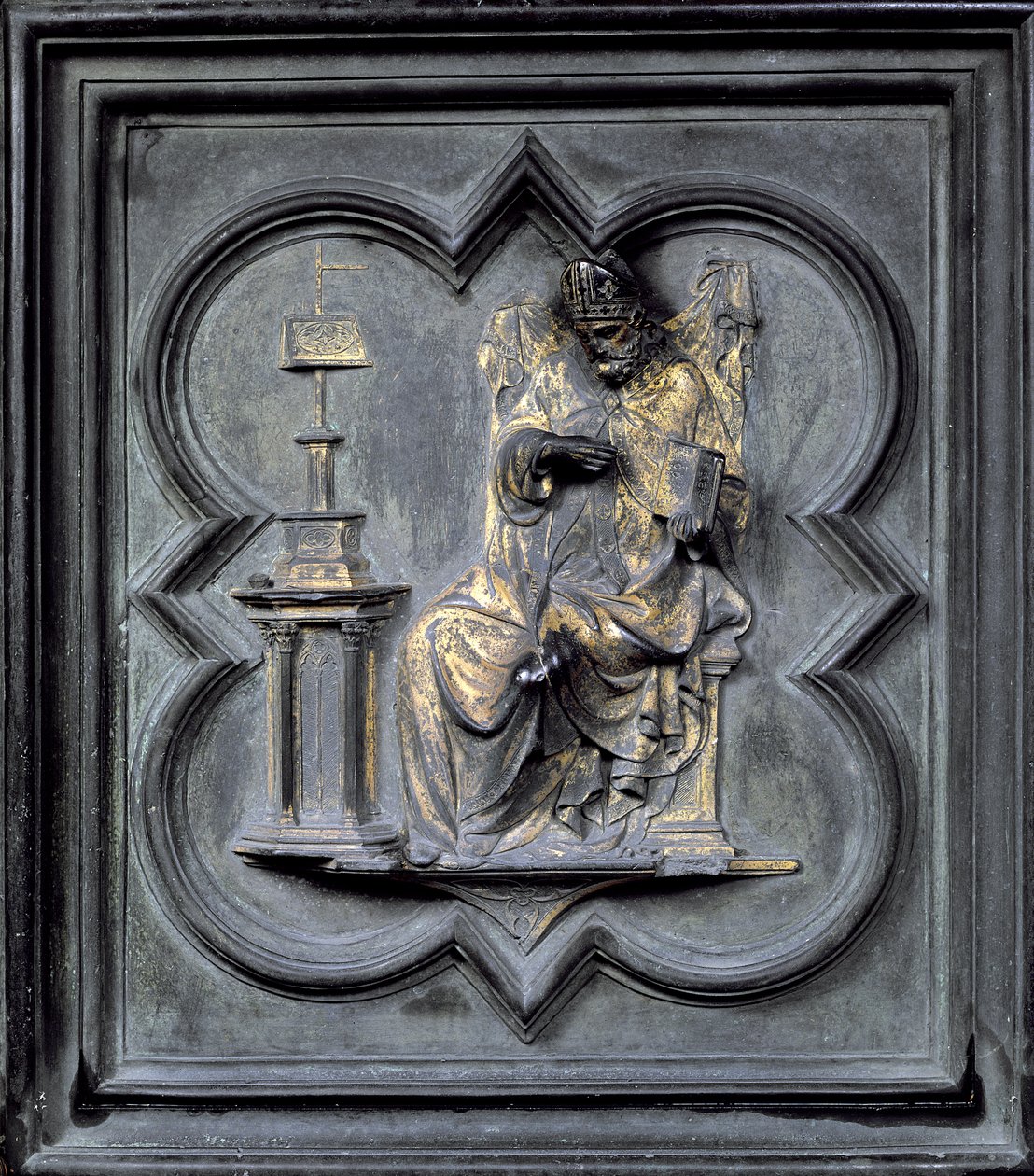 Aziz Augustine, San Giovanni Vaftizhanesinin Kuzey Kapılarının H paneli, 1403-24 (bronz) by Lorenzo Ghiberti